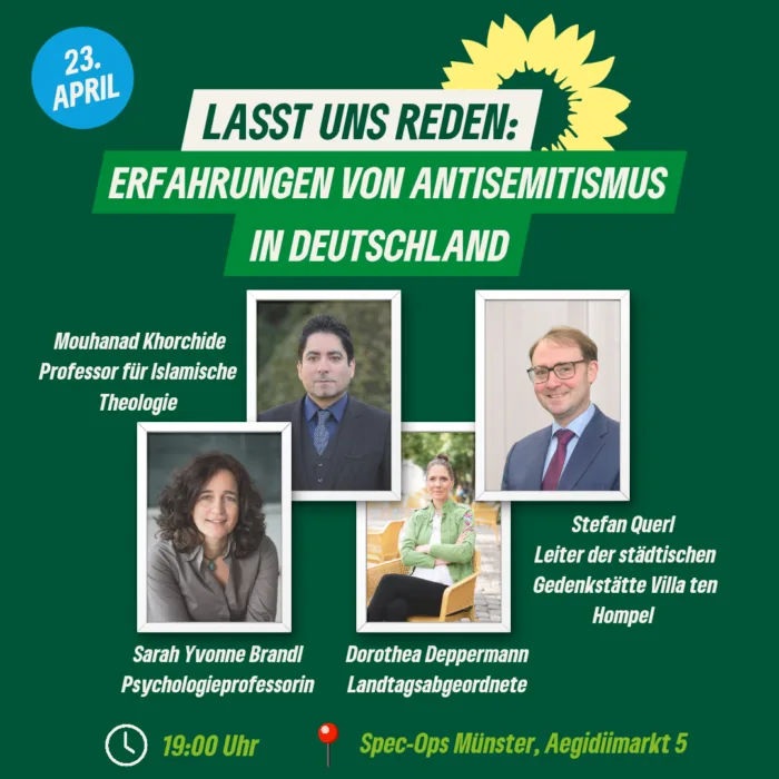 Veranstaltungsankündigung mit den Namen und Bildern der Teilnehmenden