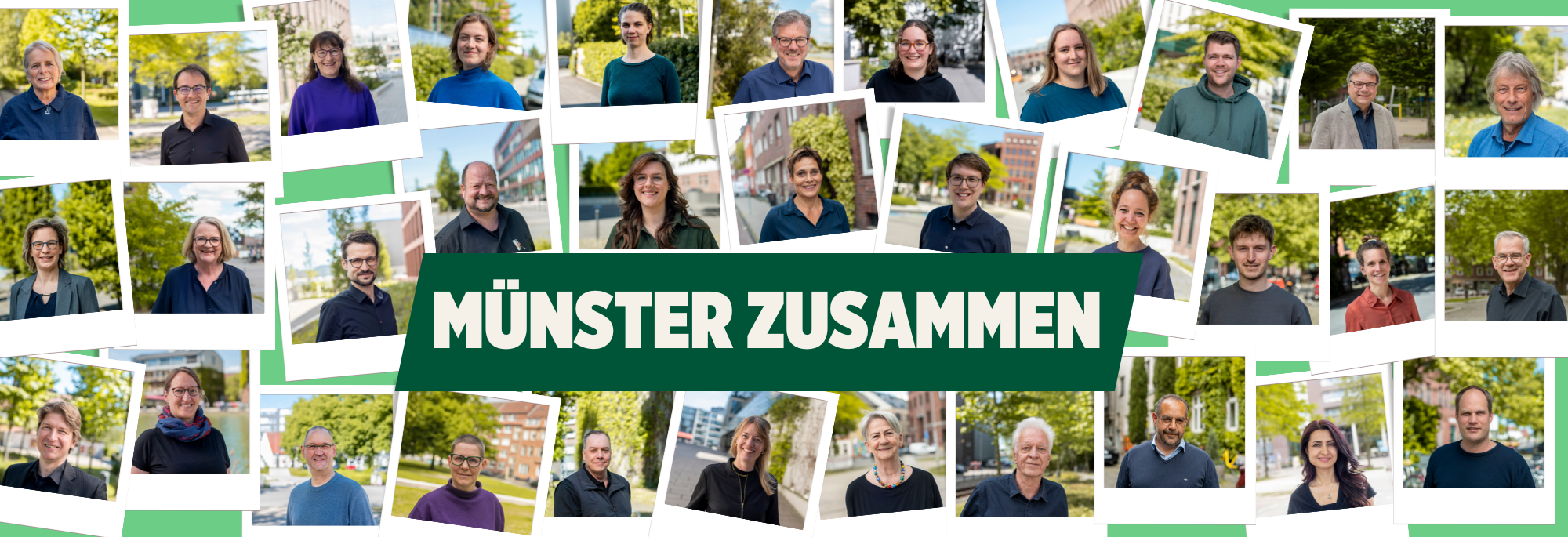 Banner mit den Grünen Kandidat*innen für den Stadtrat